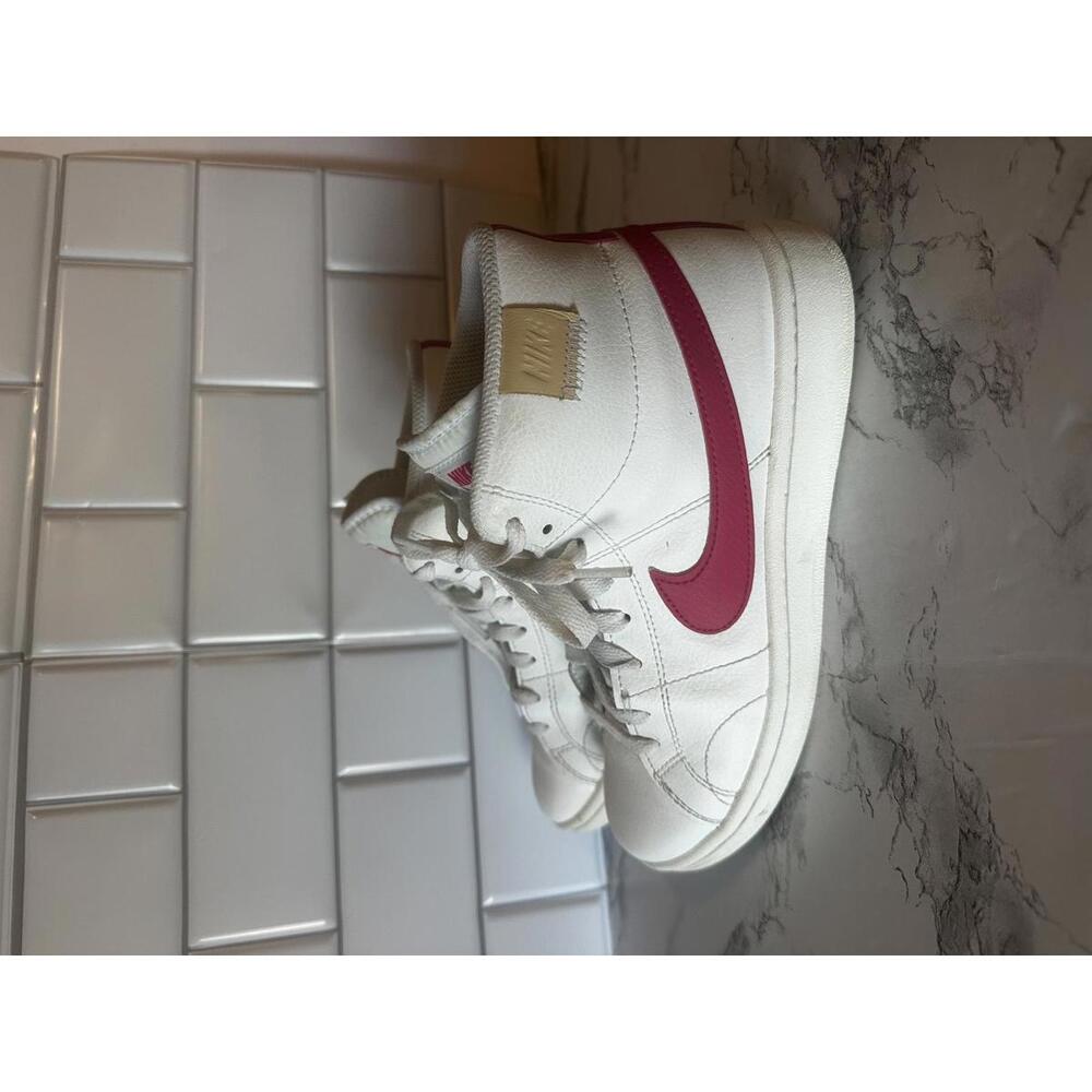 Nike High-Top Court Royale Sneakers White with Pink Swoosh